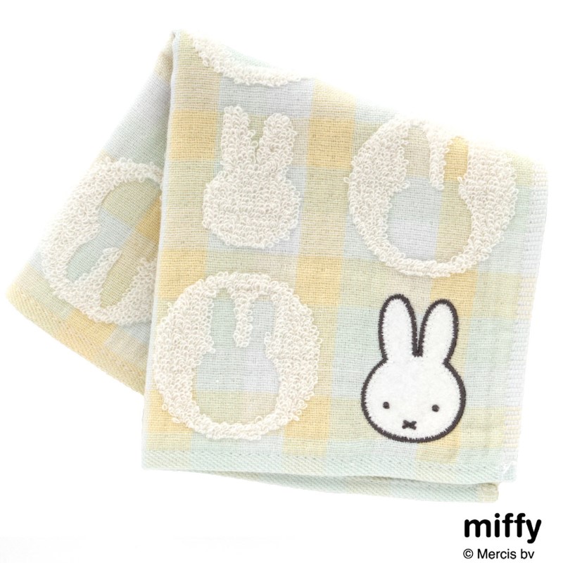 miffy 表ガーゼ地・裏タオルハンカチ パステルチェック GR